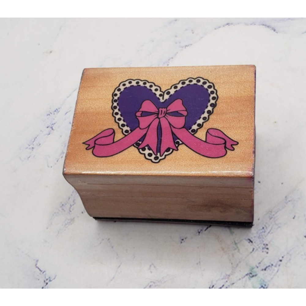 Bow & Lace Love Heart Wood Mounted Rubber Crafting Stamp
